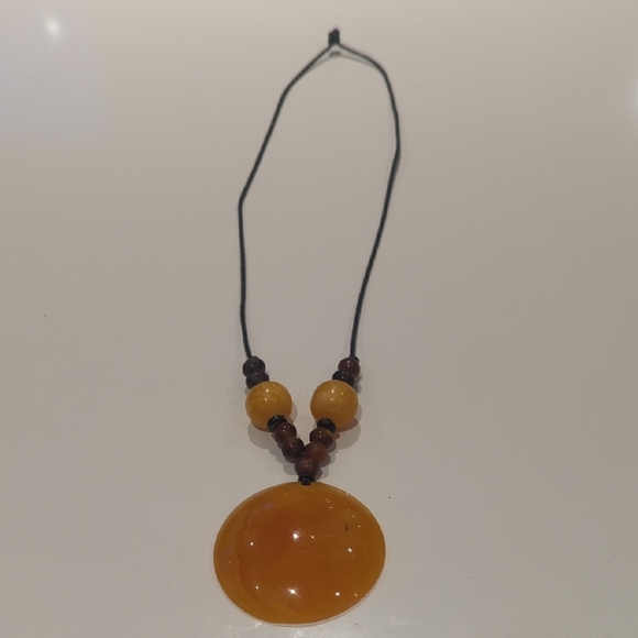 Jewelry - Elegant Amber Beaded Necklace with Black Cord - New